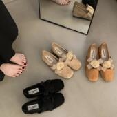 百搭松紧带芭蕾舞鞋 方头甜美花卉公主鞋 时尚 甜美平底浅口单鞋 法式