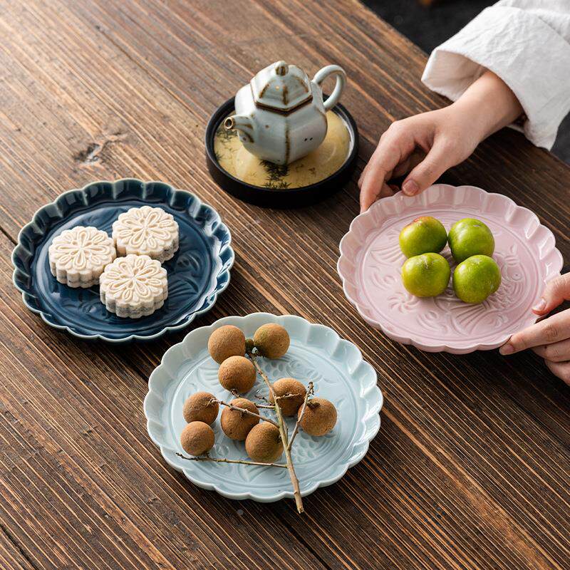 日式水果盘茶室陶瓷点心盘家用客厅零食盘干果坚果茶点盘茶几摆盘