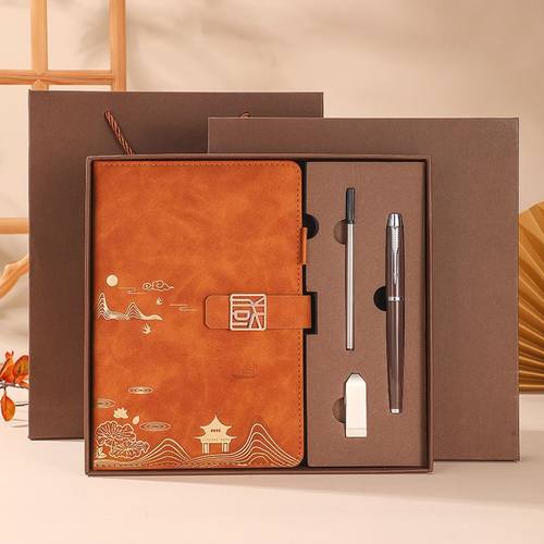 A5国潮双工艺创意笔记本优质pu羊巴皮精美礼盒套装商务办公送人礼