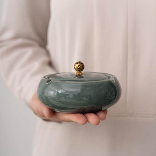 哥窑烟灰缸创意办公室潮流烟缸家用新中式个性陶瓷烟缸客厅轻奢定