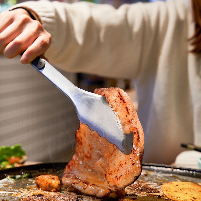 不锈钢烤肉夹食物夹烤肉牛排食品夹户外烧烤带锯齿面包自助餐夹子