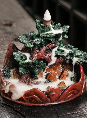 跨境树脂圣诞树圣诞节倒流香炉创意松树烟倒流香薰炉家居摆件饰品