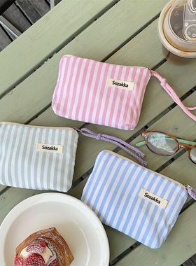 43203 清新条纹口红气垫收纳包零钱袋化妆包小号便携杂物收纳包
