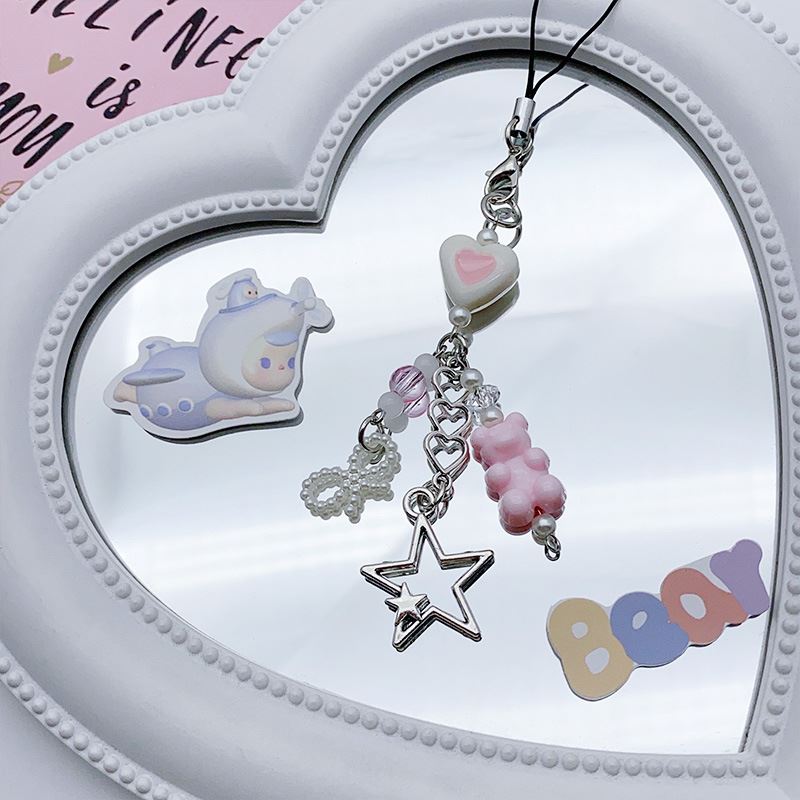 甜美少女心粉色小熊爱心手机链可爱百搭咕本咕卡链个性亚文化配饰