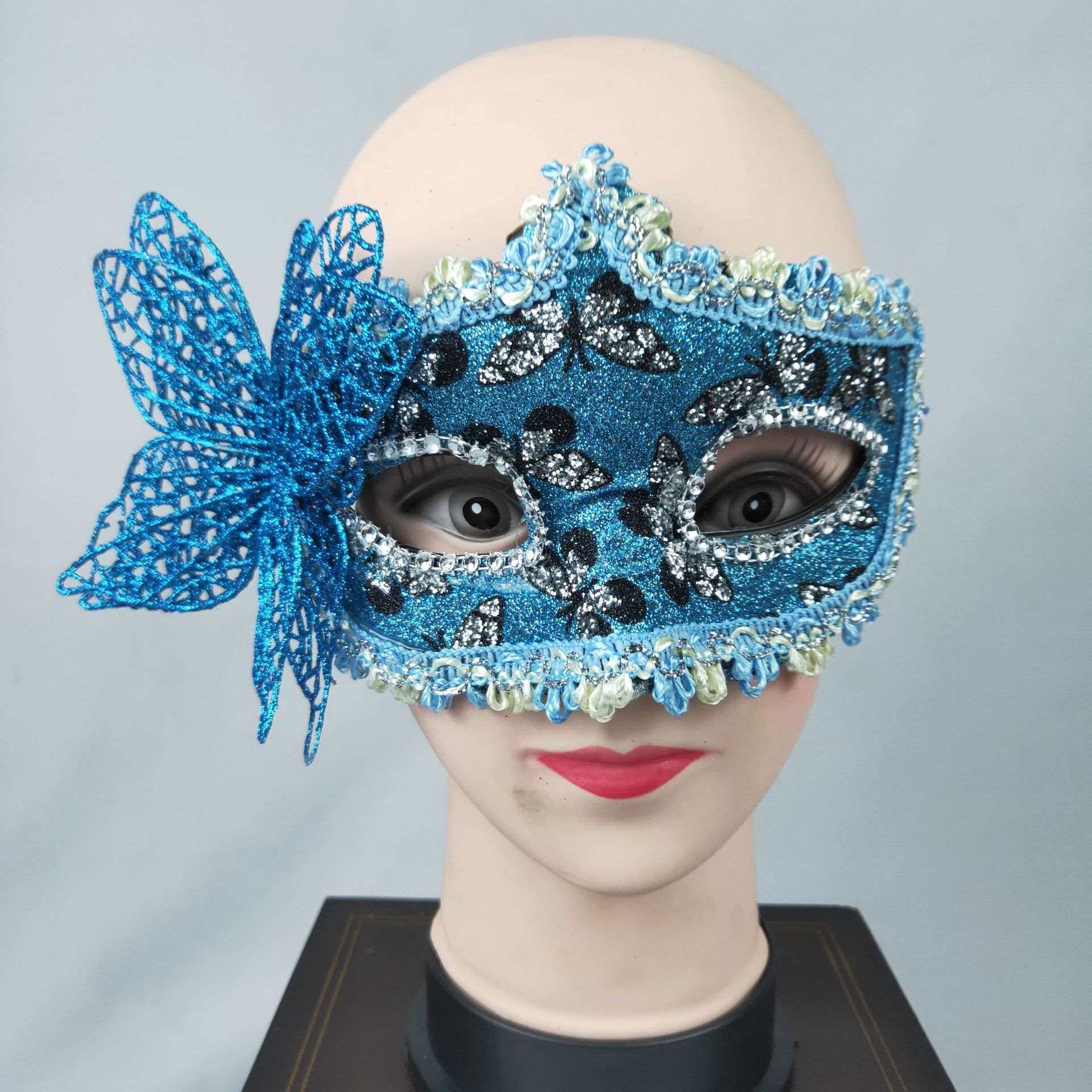 精美威尼斯蕾丝面具加蝴蝶化妆舞会表演金粉公主侧蝴蝶万圣节面具