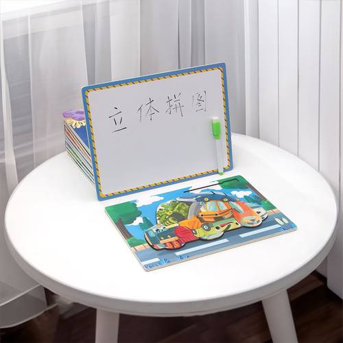 立体拼图手抓板画板二合一大颗粒积木恐龙动物3D立体拼板木制玩具