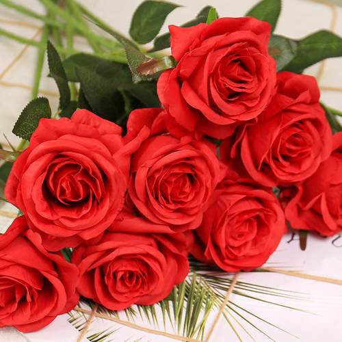 仿真花单支卷边玫瑰曼塔玫新娘手捧花束家居客厅装饰绢花假花定制