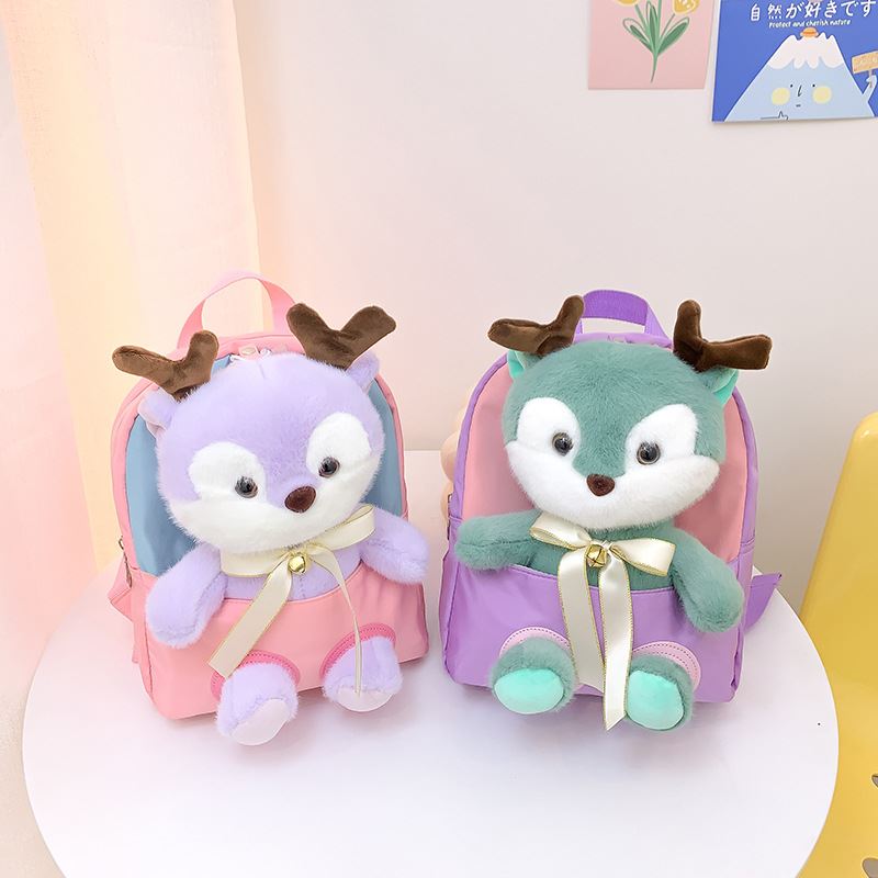儿童可爱梅花鹿毛绒双肩包春季新款幼儿园书包休闲女孩背包
