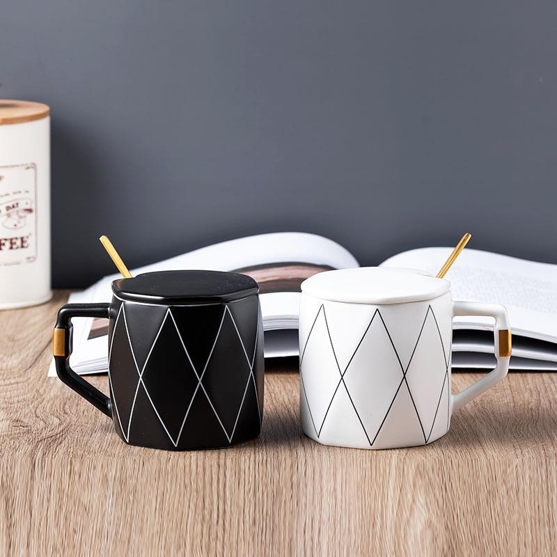 创意杯子北欧咖啡杯陶瓷创意马克杯带盖勺办公室情侣水杯牛奶杯定