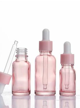 新款粉色精油瓶30ml50ml100ml精华液瓶水乳滴管瓶玻璃玫瑰金盖瓶