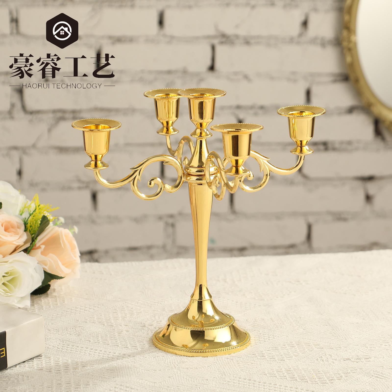 美式跨境复古蜡烛台三头五头亚马逊铁艺烛台餐桌装饰摆件拍摄道具