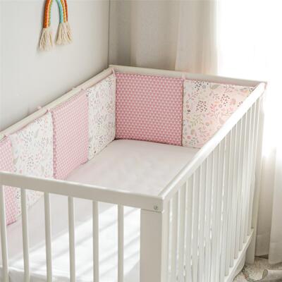 婴儿床围新生儿床上用品套件棉围栏粉天鹅30*30*6整片洗涤定制