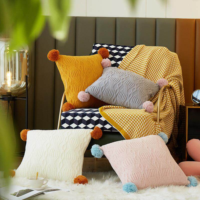 现代简约毛线针织抱枕北欧ins风靠枕客厅沙发床头靠垫腰枕套定制