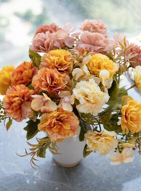 玫瑰花墙假花秋色康乃馨花束仿真花家居装饰手捧花INS跨境MW66010