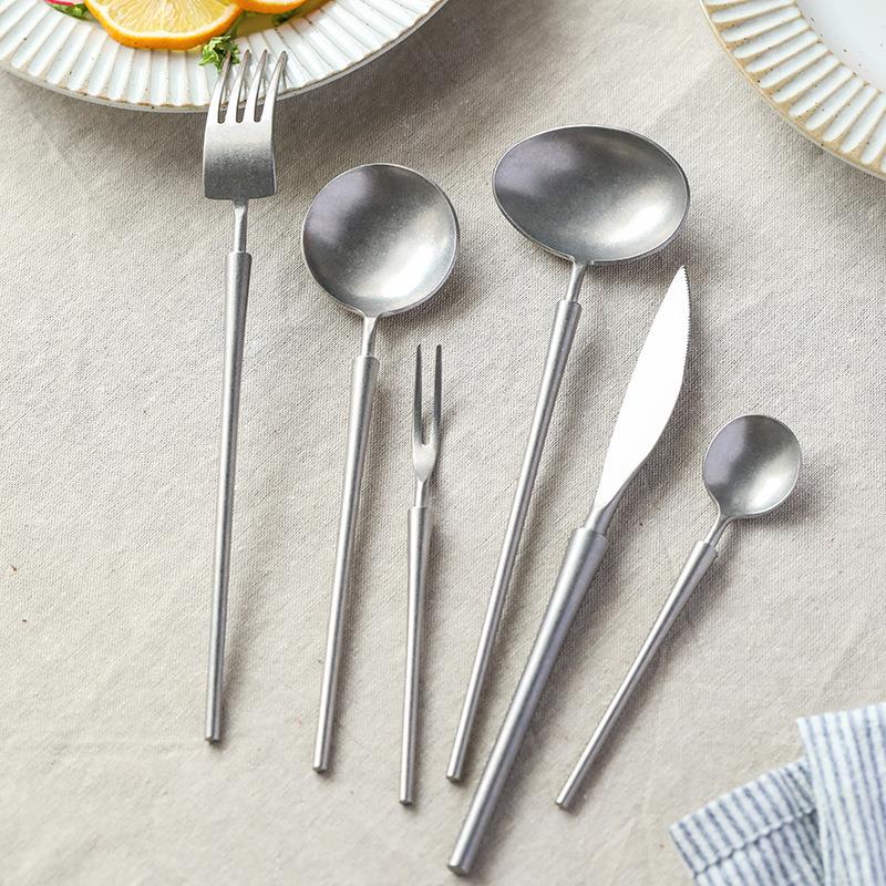 复古做旧西餐牛排刀叉勺子甜品叉勺不锈钢咖啡勺亚马孙餐具ins定
