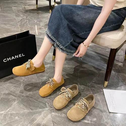 网红复古勃肯鞋女秋2025新款系带休闲单鞋平底学生ins超火乐福鞋