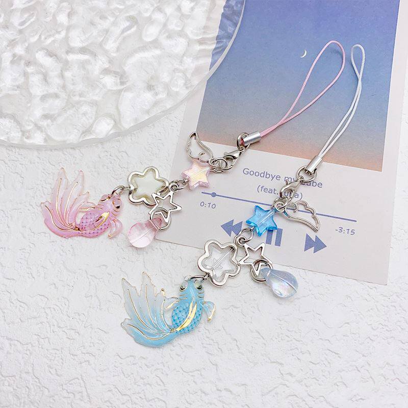 原创y2k翅膀锦鲤星星吊坠串珠咕本链卡册手机链挂件闺蜜配饰礼物