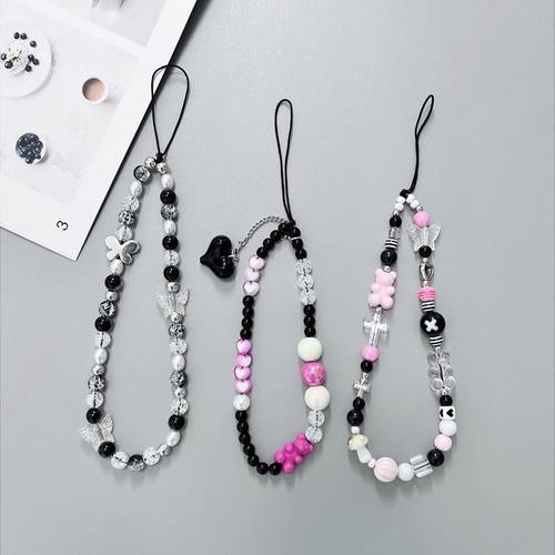 甜酷辣妹相机美式复古款串珠链挂件原创小众粉黑心形吊坠ccd挂绳