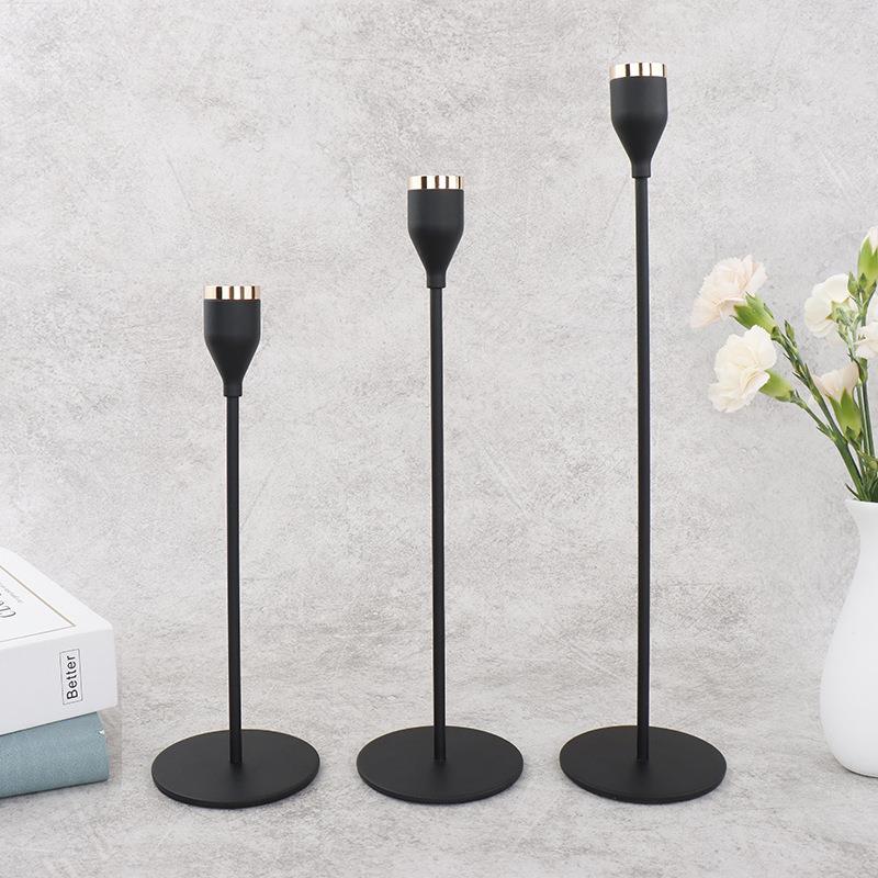 跨境烛台摆件黑杆烛台电镀蜡烛台餐桌欧式装饰样板房软装摆件装饰