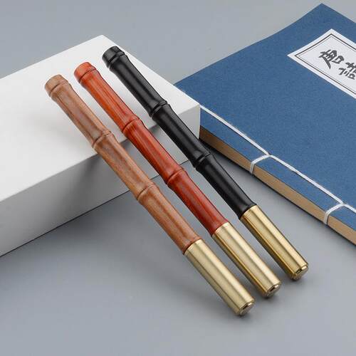 复古实木竹节金属签字笔水笔宝珠笔创意礼品笔可刻企业logo定制