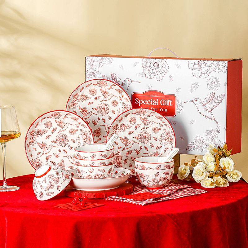 玫瑰花鸟碗盘碟勺陶瓷餐具套装新婚礼物套装年会开业活动伴手礼批,节庆用品/礼品,伴手礼,淘宝优惠券,粉丝福利购,淘宝优惠卷