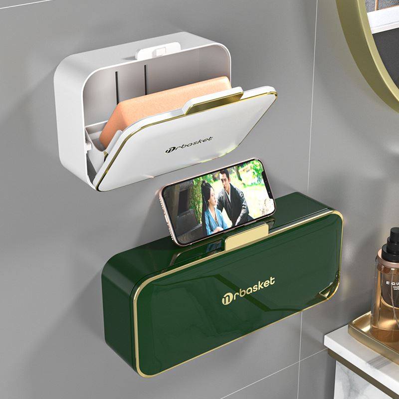 肥皂盒免打孔壁挂式沥水家用带盖卫生间高档翻盖双格放香皂置物架