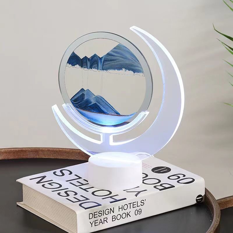 新款3D月亮创意流沙画摆件沙漏小夜灯桌面装饰品床头气氛生日礼物