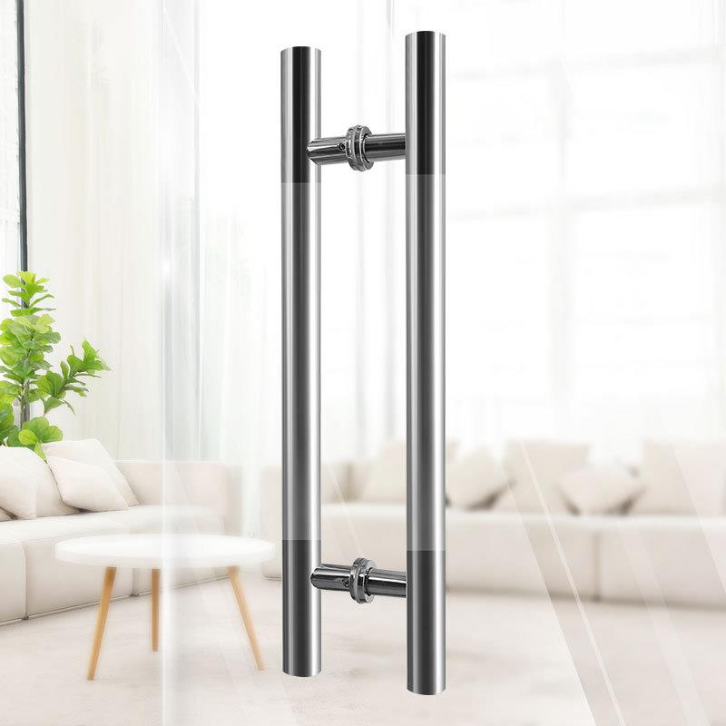 简约不锈钢圆管玻璃门把手商场亮银色大门拉手酒店豪华门把手定制