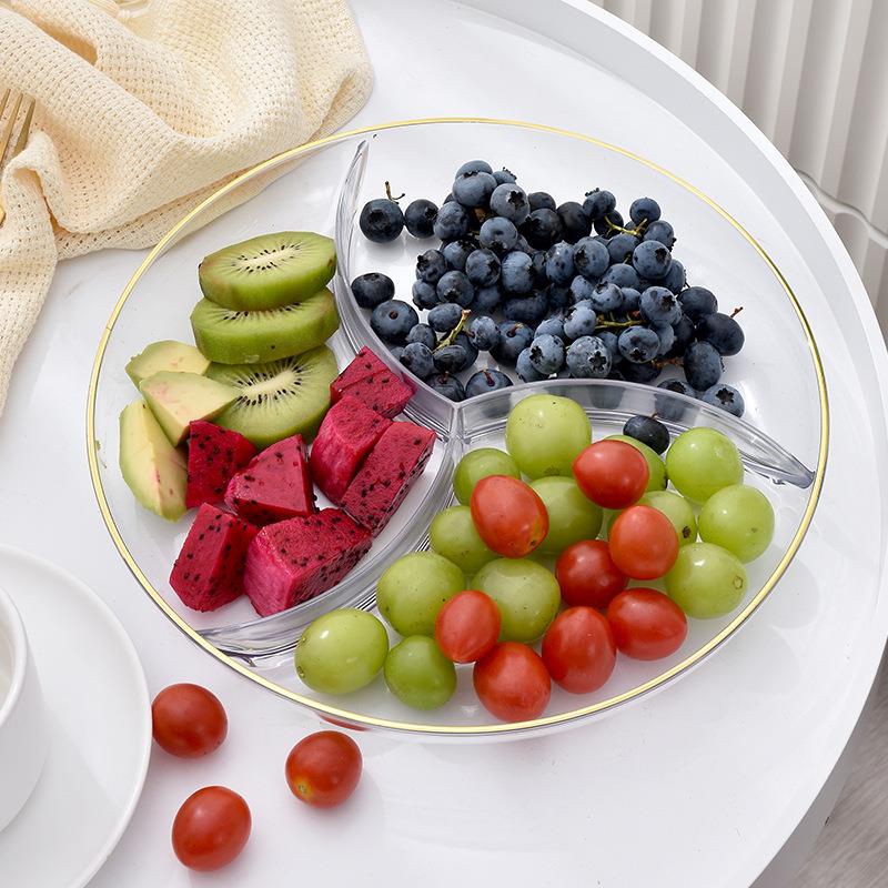 果盘家用大号简约三分格糖果点心盘子现代客厅茶几水果零食配菜盘