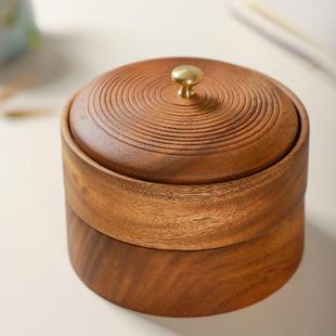 南美胡桃木双层干果盘 木质带盖家用 糖果相思木收纳盒多层可叠加