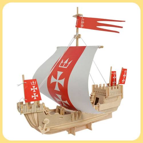 木制3D立体拼图木质仿真船舰模型儿童拼装玩具各格号汉萨同盟船