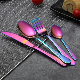 餐具炫彩色不锈钢刀叉勺 西餐餐具套装 牛排叉勺酒店用品直供定制