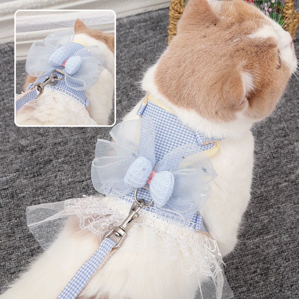 公主裙猫绳批发猫咪衣服可爱背心式宠物牵引绳溜猫绳宠物用品