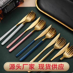 酒店创意长柄牛排刀叉勺子家用韩式 不锈钢西餐餐具套装 咖啡勺定制
