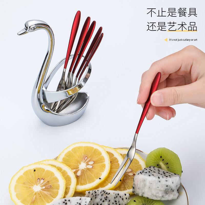 水果叉不绣钢不锈钢蛋糕叉创意月饼网红可爱甜品叉水果签套装定制