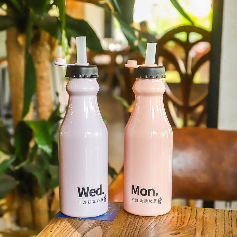 韩式简约饮料瓶吸管塑料杯密封防漏户外随手杯学生创意情侣水杯子
