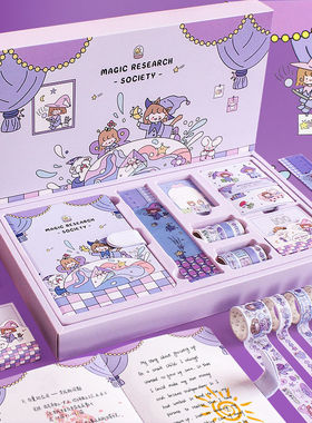 少学国女账手本文心套n装简日i盒可爱生s手具笔礼记约帐本系装