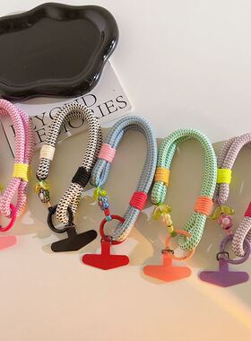 简约彩色编织短款潮流ins挂件手提腕带钥匙挂链含夹片手机壳通用