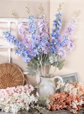 跨境飞燕草仿真花厂家家居装饰婚庆手捧花玫瑰花墙假花INSMW93001