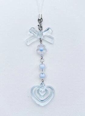 【蓝色花朵】串珠手机链钥匙扣挂件卡册卡扣包包配饰蝴蝶小熊水蓝