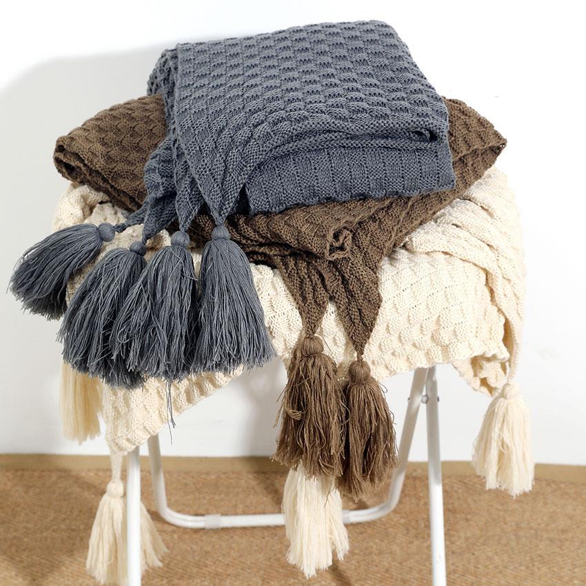 北欧流苏针织线毯毛线毯办公室空调午休毯盖毯沙发休闲毯直批定制