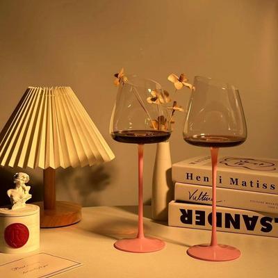 粉红色红酒杯家用波尔多黑领结水晶杯高脚杯高档葡萄酒杯套装礼盒