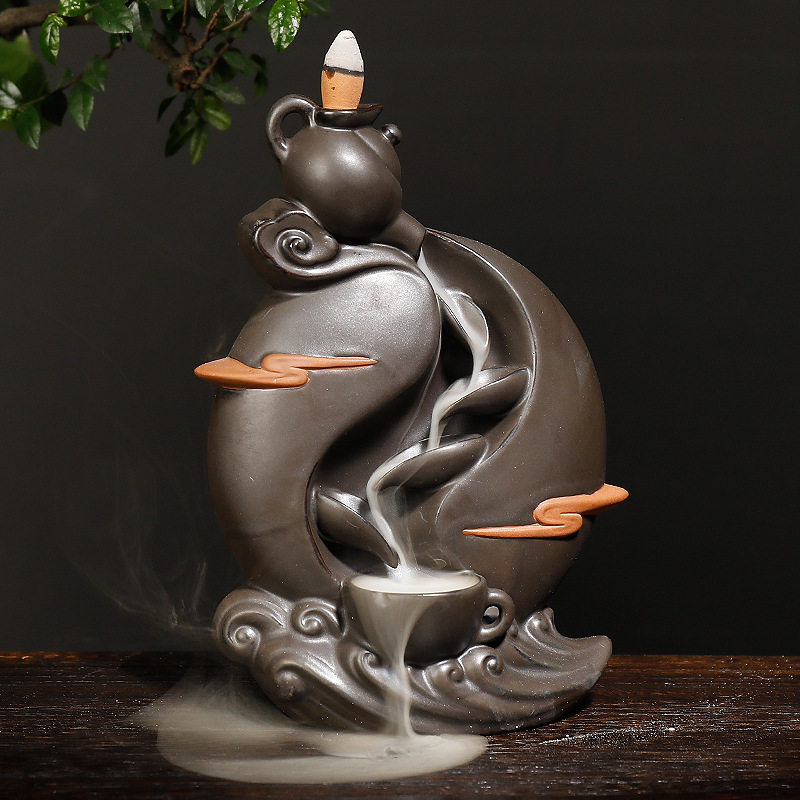 新品茶壶烟倒流香薰炉 大号陶瓷观赏香炉家居摆件工艺品