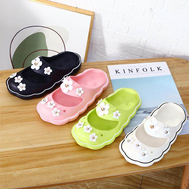 女士包头一字拖可爱花朵饰品潮流室外穿少女夜市约会沙滩厚底凉鞋