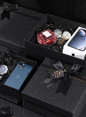 现货金葱黑色礼盒蝴蝶结长方形 礼品盒围巾大号礼物盒可乐包装盒