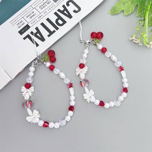 ins可爱樱桃链条小众短款手机挂件串珠手机链相机ccd挂绳