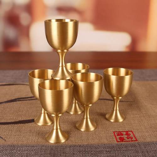 高档小酒杯高脚白酒杯子古风一口杯家用小号铜供奉杯烈酒杯喝酒定