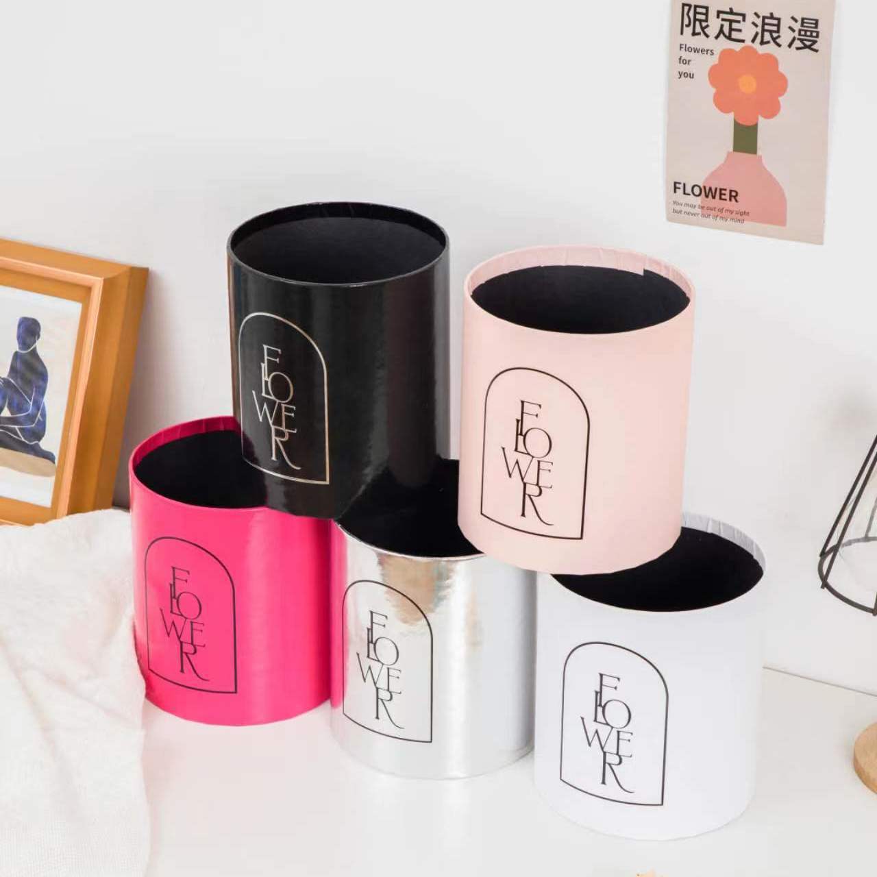 镜面银色爱之门抱抱桶花桶白色无盖小号花艺鲜花礼物盒插花盒