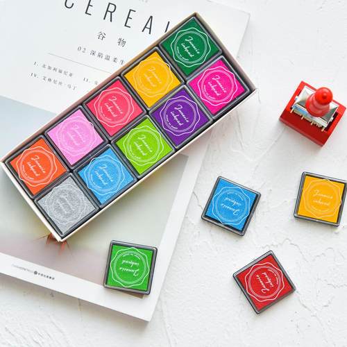 junesix4*4cm手指画彩色印泥橡皮可爱儿童教师印章印台 20色套装定制