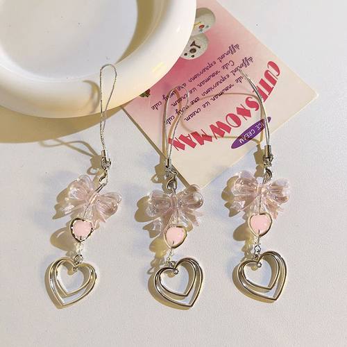 甜美ins粉色蝴蝶结吊坠链条手提链少女心手机挂绳ccd相机吊坠